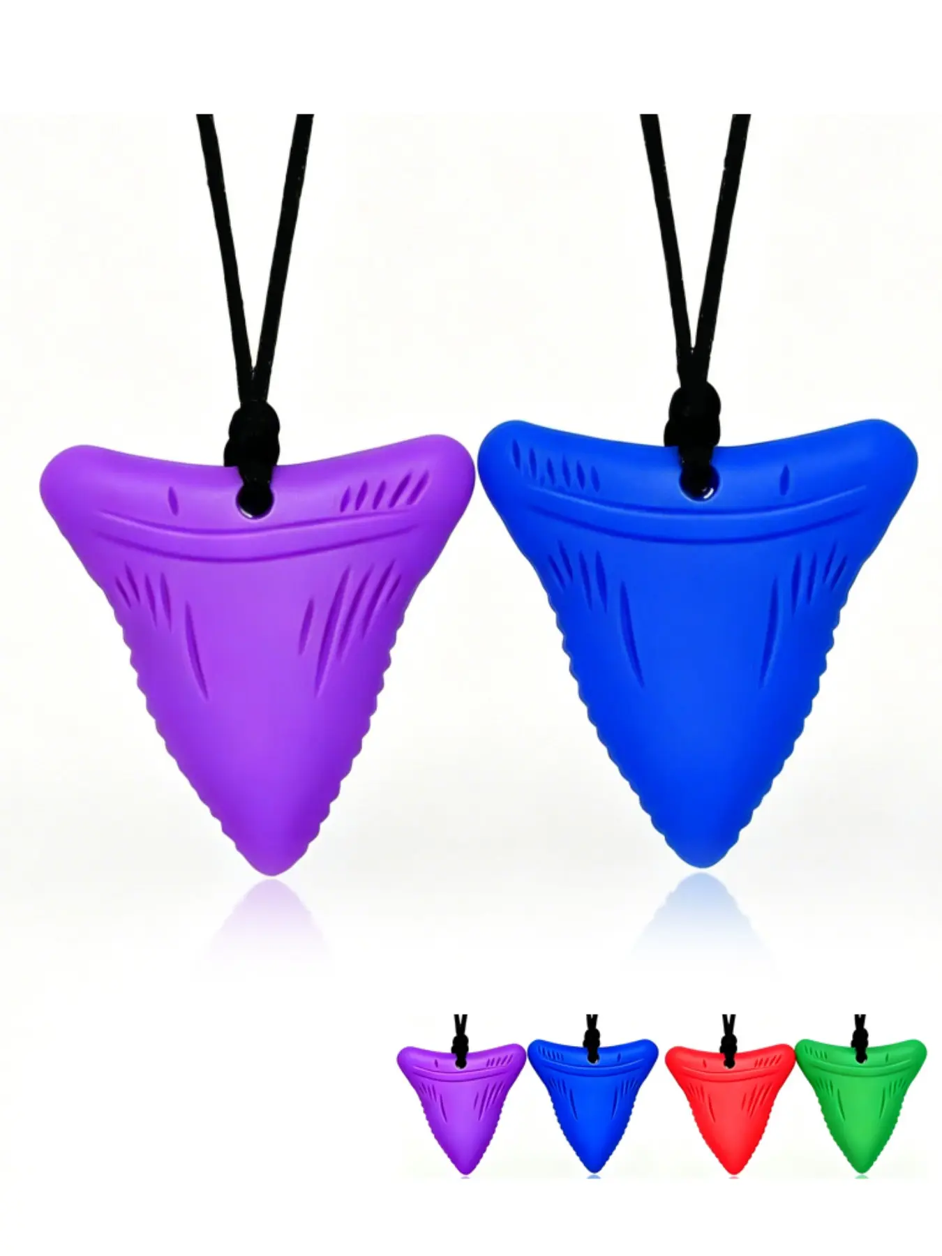 2-Pack Xtra Tough Shark Tooth Chew Necklace for Kids - Chewing Necklace Teether Necklace Chew Toys Teething Toys - Designed for Chewing, Autism Sensory Teether Toy