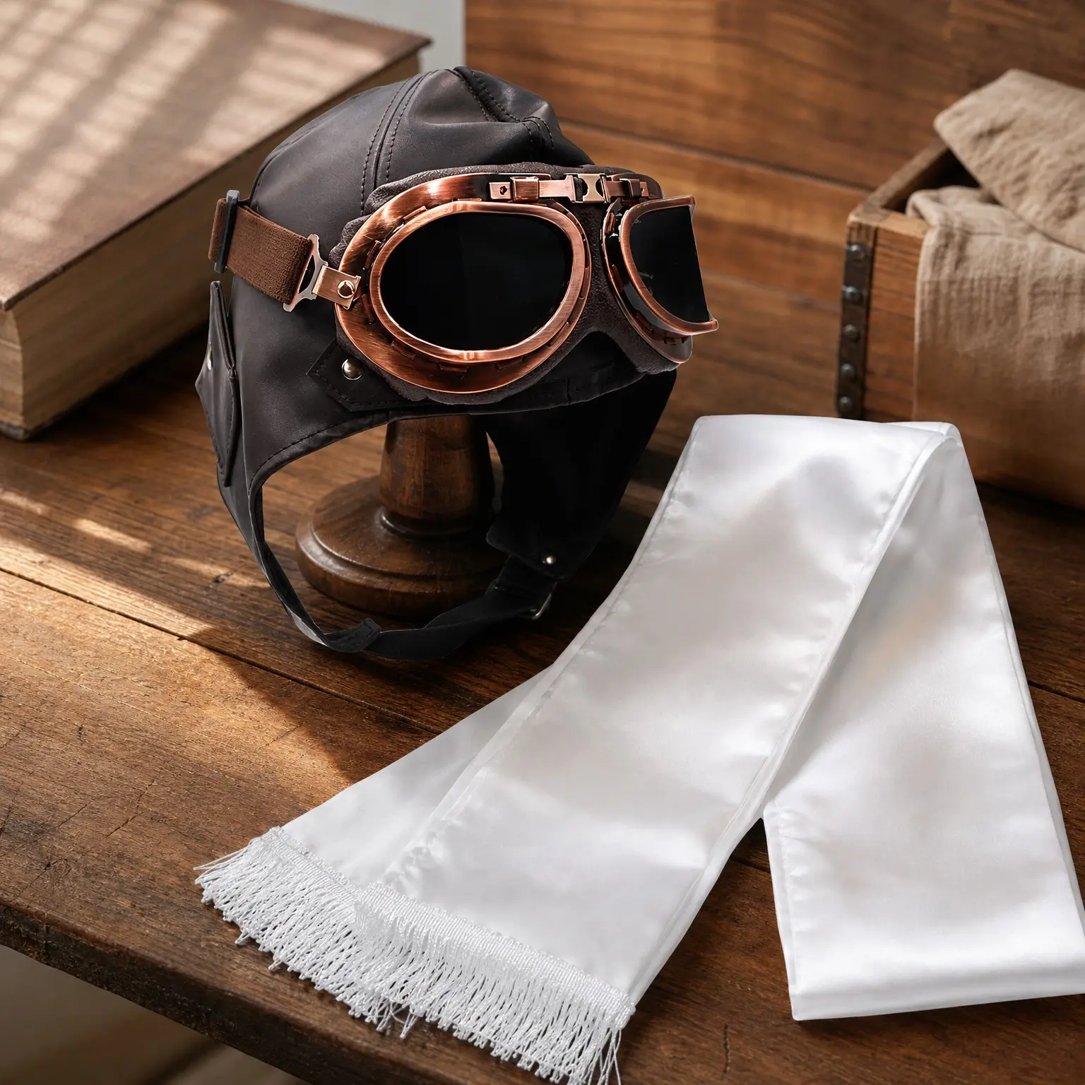 Deluxe Vinyl Retro Pilot Aviator Costume Set with Helmet, Flying Hat, Goggles, and Scarf, One Size(Gift)