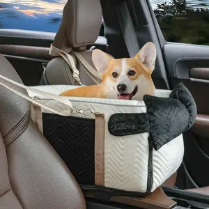 Adjustable Portable Center Console Dog Car Seat Removable Cat Booster Seat with Safety Belt Cushion Anti-Collapse for Small Puppy Kitten Up to 15 Lb
