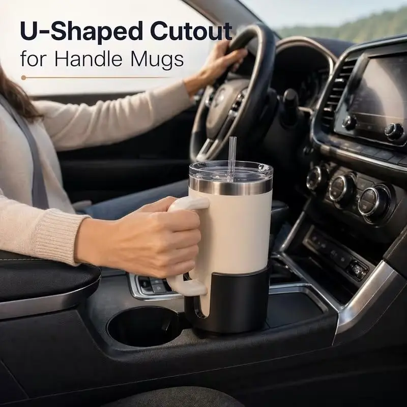 Car Cup Holder Expander Large Capacity Tray, Fits 32-40oz Insulated Bottles, U-Shaped Handle Slot, Anti-Sway Car Water Bottle Stand