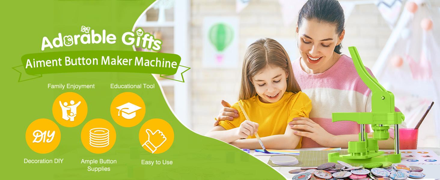 32mm Button Maker Kit – 1.25 Inch Button Maker Pin Badge Press Machine with 100PCS Supply Parts & Circle & Cutting Mat, Perfect for & Birthday Gifts