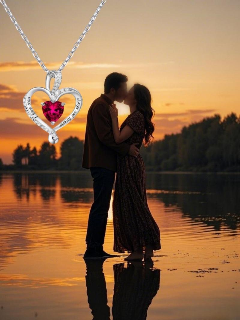 Bear Design Heart Shaped Pendant Necklace with Rose Gift Box, Fashion Jewelry for Party, Daily Clothing Decor, Trendy All-match & Exquisite Jewelry for Birthday Gift, Love Heart Necklace