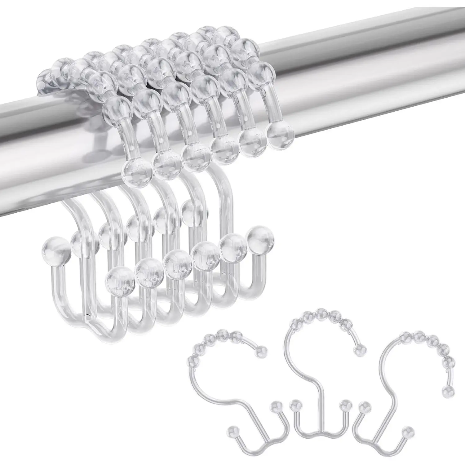Plastic Shower Curtain Hooks, Shower Curtain Rings, Double Shower Rings Clear Shower Hooks for Shower Curtain Bathroom Set of 12