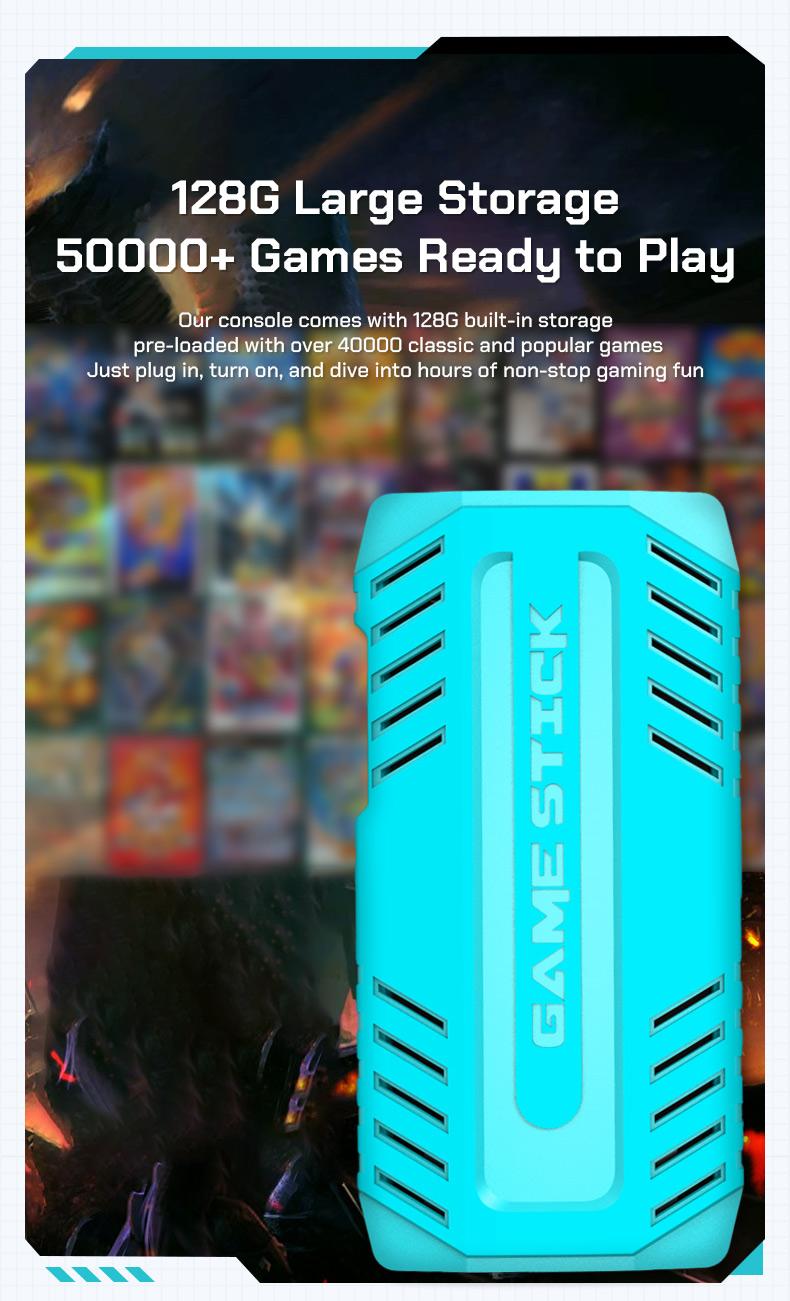 U36 Wireless Game Stick Retro Gaming Console S905 128G 50,000+ Games Support 40+ Classic Emulators For PS1/PSP 4K HDMI Kid Gifts