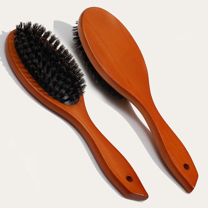 Boar Bristle Hair Brush – Wooden Cushion Brush for Scalp Massage, Natural Bristles for Smooth & Shiny Hair, Daily Hair Care Tool,UU