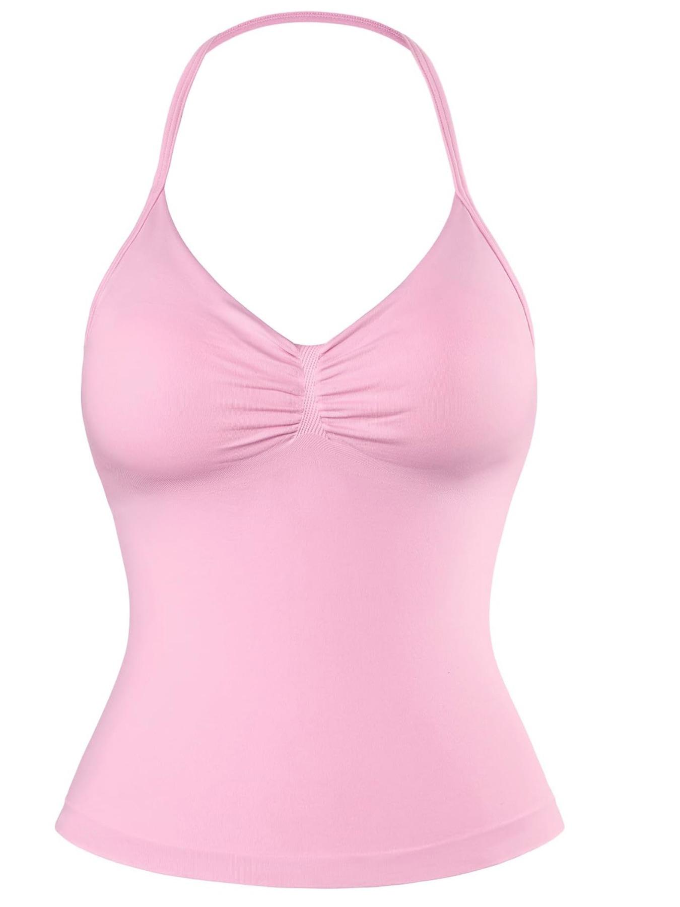 Women's Solid Removable Chest Pad Sports Cami Top, Casual Sporty Sleeveless Halter Top for Summer, Ladies Sportswear for Gym Yoga Running, Breathable Workout Tops