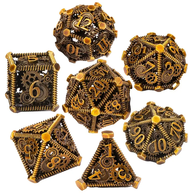 Punk-Style Metal Dice with Openwork Mechanical Gear Design, Ideal for RPG & D&D Tabletop Games, Great Birthday Gift for Tabletop Gamers