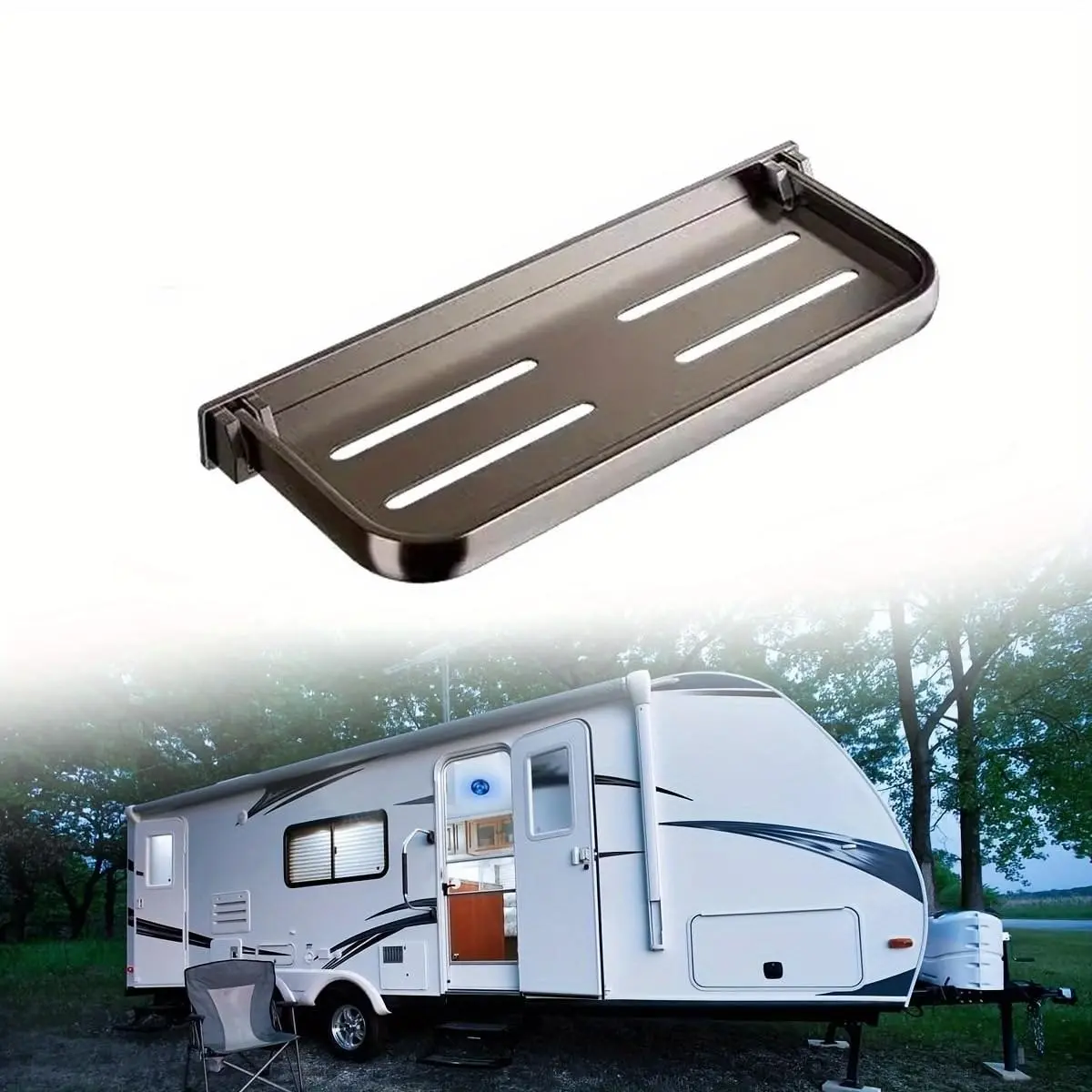90° Foldable Aluminum RV Wall Shelf, Space-Saving Storage Rack for Camping Van and RV, Durable Metal Organizer for Phone, Keys, Accessories