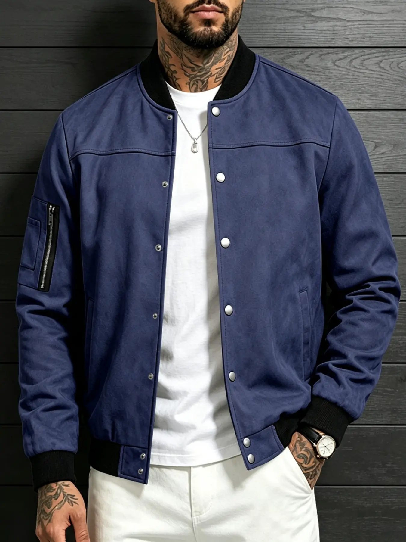 Men's Retro MA‑1 Faux Suede Bomber Varsity Jacket, Stylish Man Loose Fit Snap Button Baseball Collar Coat, Multi‑Pocket Rib Trim Casual Outerwear, Fashion Streetwear Coat For Fall Winter Daily Travel, Multiple Colors Plus Sizes S‑3XL In Stock