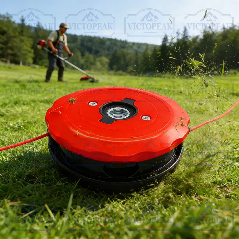 Victopeak Auto Feed String Trimmer Head, Grass Trimmer Head, M10×1.25mm Thread Red Black Bump Feed Weed Wacker Replacement Head, Nylon Durable Brush Cutter Head, Easy Install Lawn Garden Power Tool Accessories