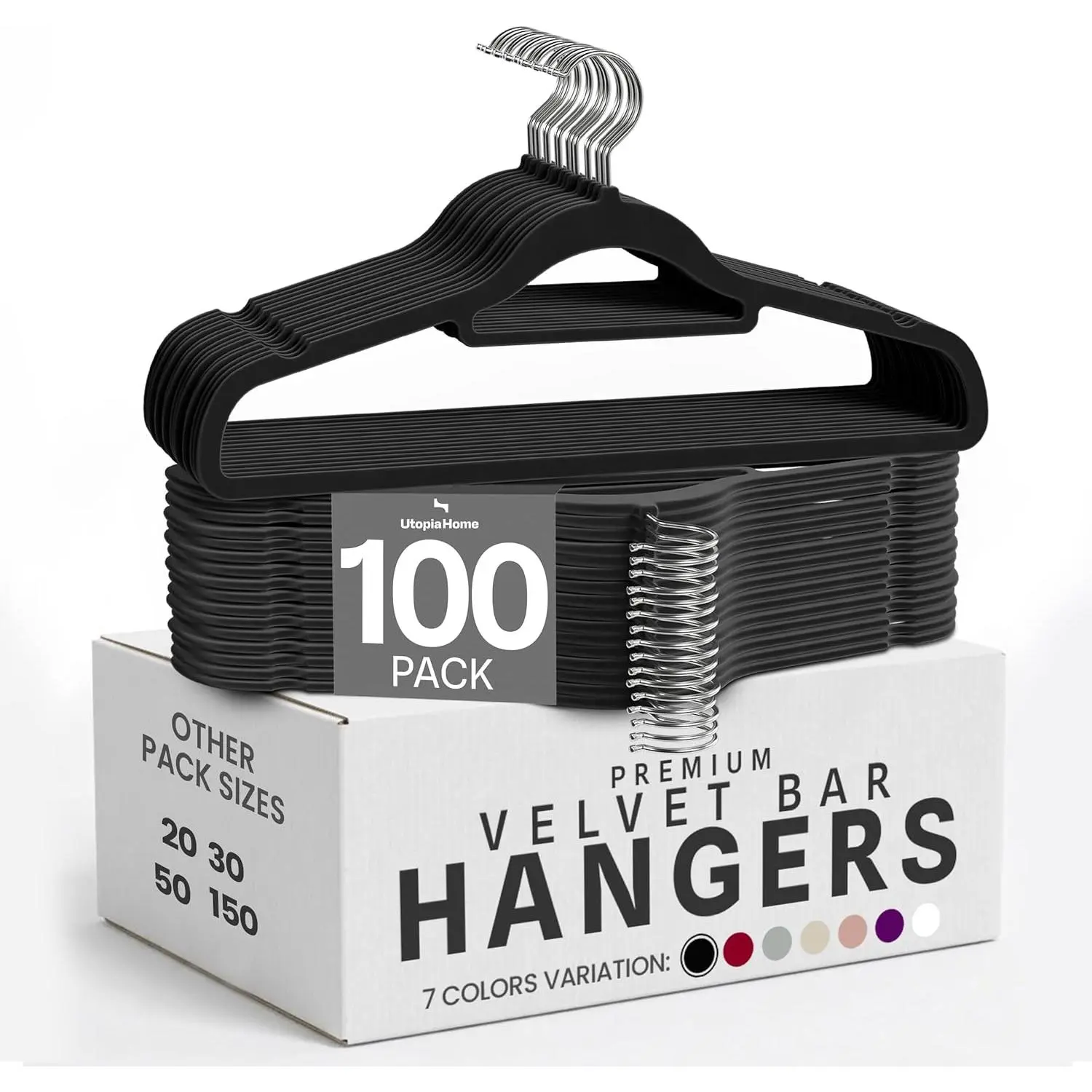 Velvet Hangers 100 Pack – Premium Hangers with Tie Bar - Black |   Non-Slip Slim Clothes & Coat Hangers with Tie Bar, Space-Saving Heavy Duty Design, 360 °   Swivel Hook