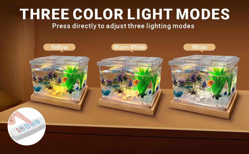 Mini Betta Fish Tank Kit with LED Light Base, Small Fish Bowl for Temporary Space, 0.2 Gallon Stackable Cube Tank with Artificial Plants for Small Fish, Insect, Shrimp, Crab, Spider (Kit-2)