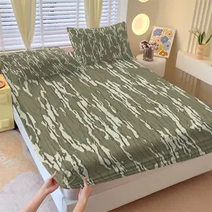 3pcs Retro Camouflage Fitted Sheet Set & 2 Pillowcases, Mossy Oak Style Camo Print in Earthy Tones, Soft Breathable Fabric, Deep Pocket Mattress Protector, Wrinkle-Resistant Bedding for Cabin & Guest Room