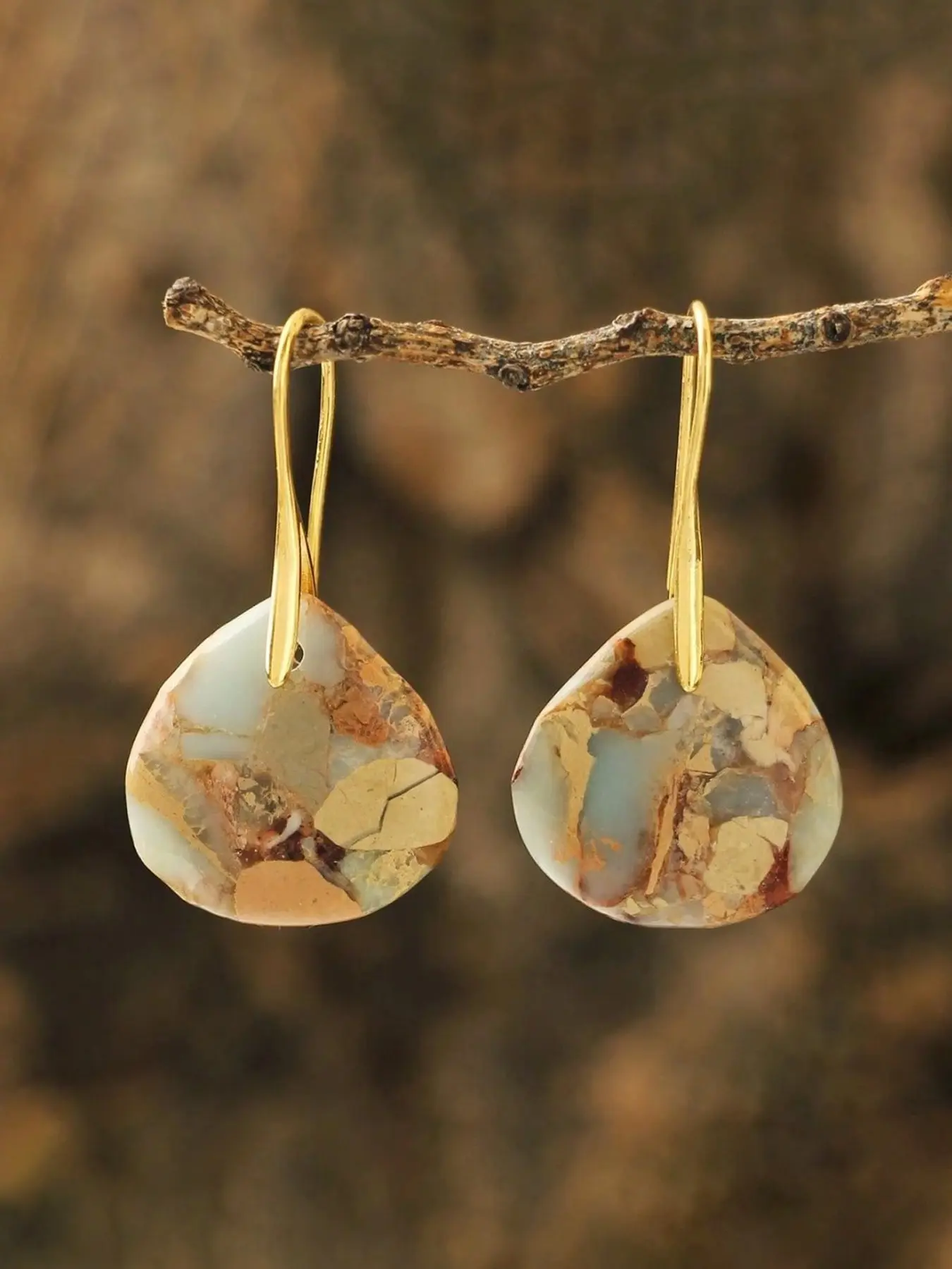 Bohemian Ethnic Style Round Teardrop Natural Stone Earrings for Women, Retro Casual Party Vacation Unique Earrings, Random Pattern, Teardrop Dangle Earrings, Dangly Earrings, Earrings Dangling