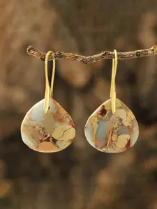 Bohemian Ethnic Style Round Teardrop Natural Stone Earrings for Women, Retro Casual Party Vacation Unique Earrings, Random Pattern, Teardrop Dangle Earrings