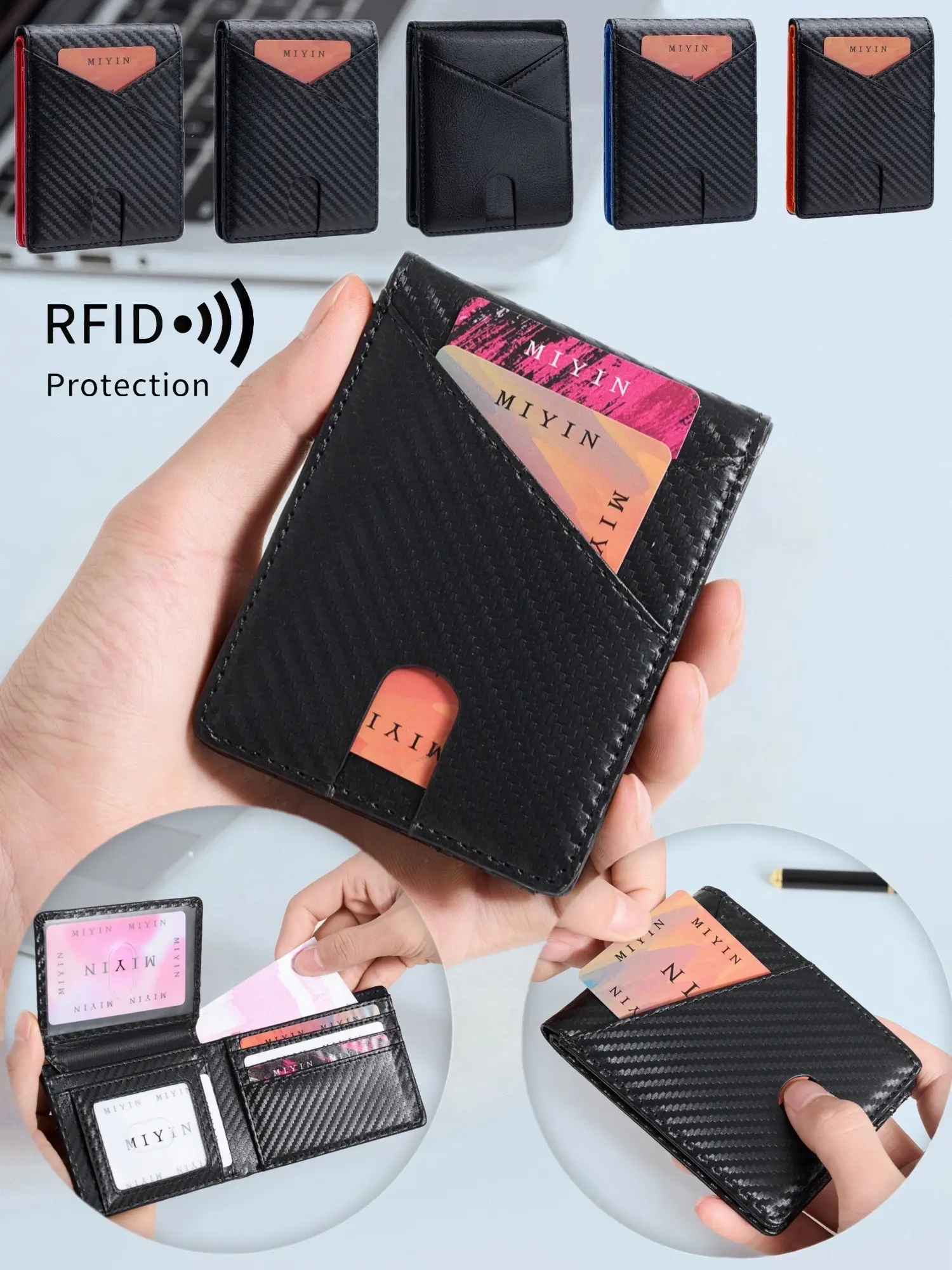 Ultra Slim RFID Blocking Mens Bifold Wallet, Minimalist Slim Fit Pocket Wallet, Available in Carbon Fiber & Vintage Leather, Holds Up To 15 Cards, Cash Compartment, Lightweight Durable For Daily Use, Ideal Father's Day Gift For Him
