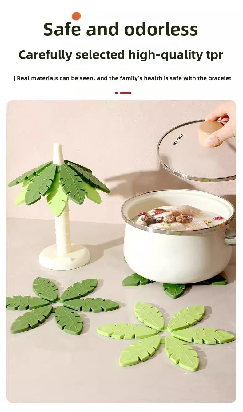 Creative Leaf Coasters Set - Thickened Heat Resistant Pads for Kitchen Foldable Anti-Scald Mat for Bowls Pots Mugs High Aesthetic Design Food Grade 299°C