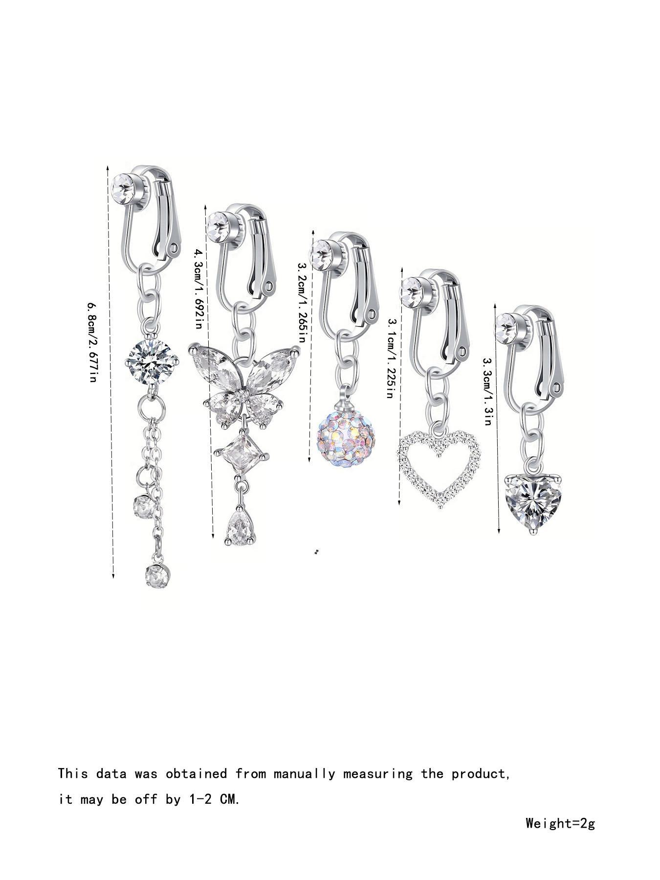 Rhinestone & Butterfly Decor Non-piercing Clip Belly Piercing Belly Button Rings, 5counts Belly Piercing Jewelry for Party, Daily Clothing Decor for Girl, As Birthday Gift for Back To School