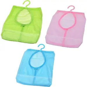 Pack of 3 Assorted Colors Clothespin Bag with Hanger Multi-Purpose Mesh Organizer Bag