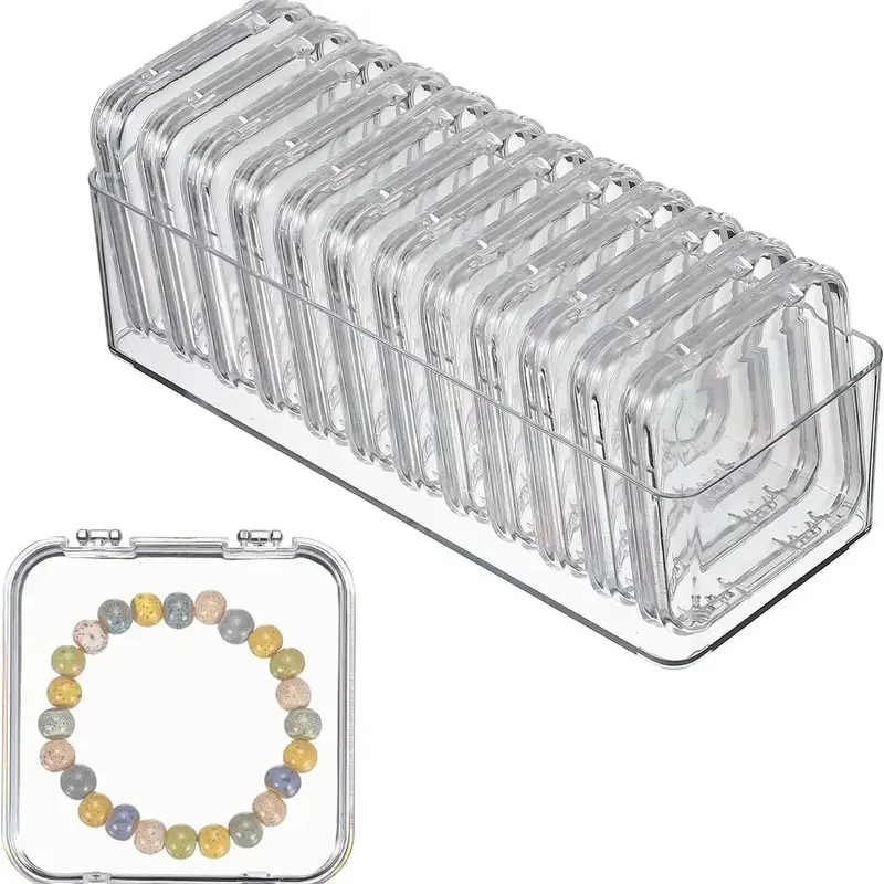 Jewelry Storage Box Set, Transparent Compartments, Large Clear Organizer, Portable Bead Holder, 9x3.6x2.4 Inches, Ideal for Travel & Crafting, Compact Travel Accessory