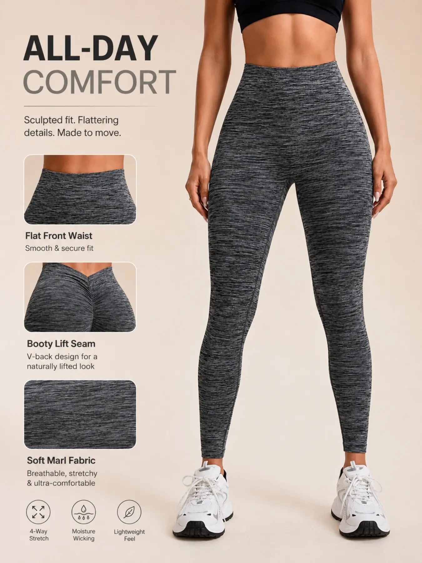 Women's Sporty High-Waist Yoga Pants, Slim Fit V-Shape Waist Design, Stretchable Peach Butt, Ideal for Cycling Running Gym