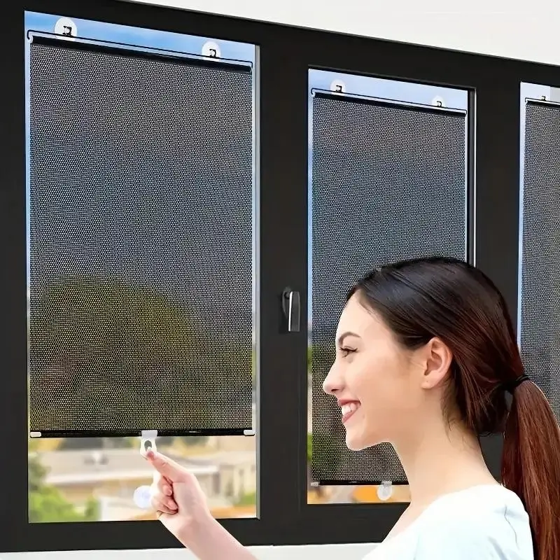 Drill-Free Retractable Heat Sun Shade, Suction Cup Installation, Window Cover for Kitchen and Living Room, Easy to Use Glass Window Protector