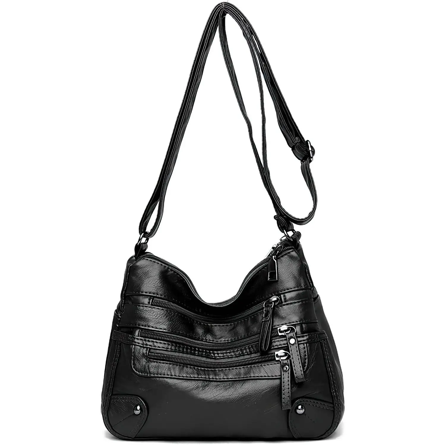 Women's Small Soft PU Leather Crossbody Bag, Modern Multi-Pocket Zipper Purse with Adjustable Strap, Ideal for Work & Travel
