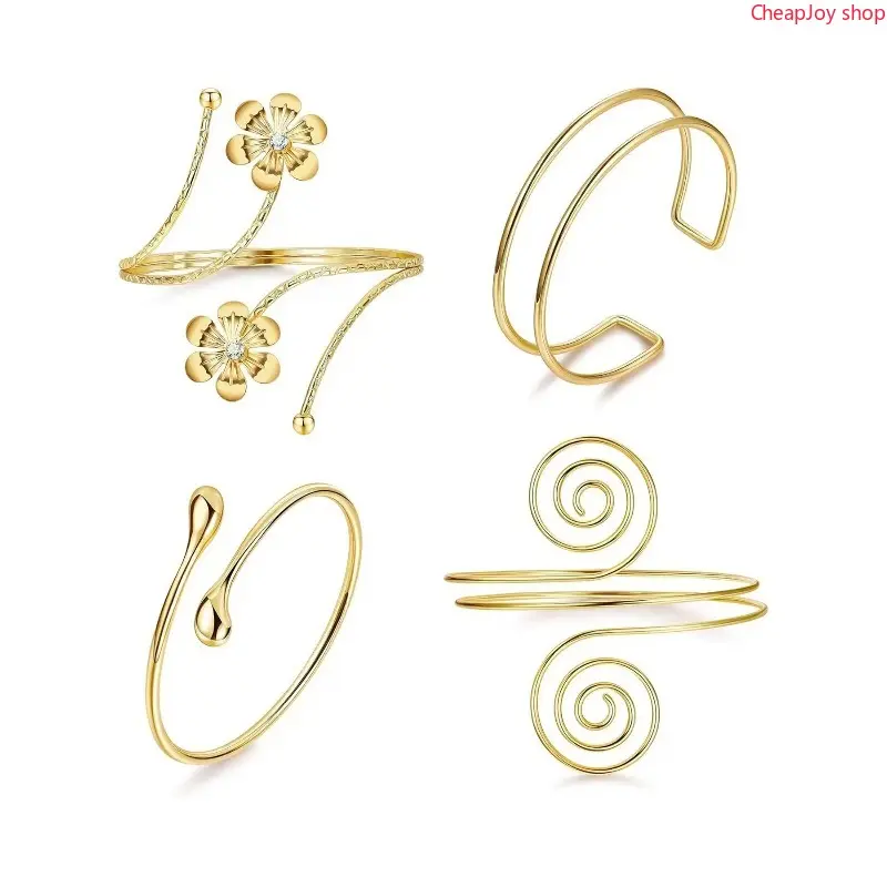 4pcs Women's Minimalist Adjustable Upper Arm Cuffs, Coiled Arm Band Bangles Set, Perfect for Everyday Wear, Stylish Accessory, Elegant Jewelry