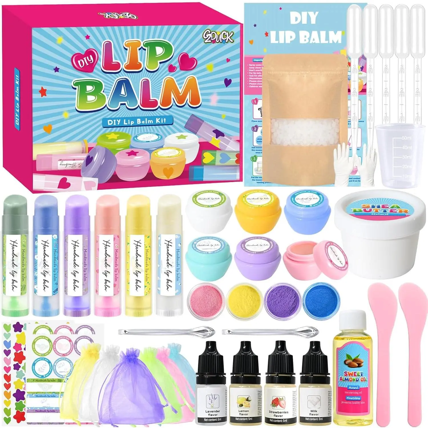 GZDUCK Lip Balm Making Kit- 42Pcs Lip Balm Making Set for Kids, Make Your Own Lip Gloss, Lip Gloss Making with Multi-Flavor Multicolored DIY Makeup Set Gifts for Girls Women