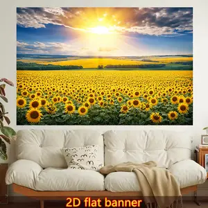 Wall Tapestry Golden Sunflowers, Vibrant Sunset, Expansive Field - Polyester, Non-Luminous, Suitable For Living Room, Bedroom, Office, Home Decoration Or Meditation Area