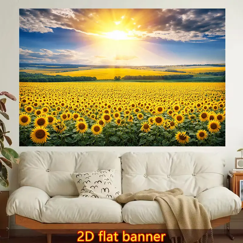 Polyester Fabric Wall Tapestry - Golden Sunflowers, Vibrant Sunset, Expansive Field, Lightweight, Non-Luminous, Hanging Indoor/Outdoor Home Decor, Ideal Gift for Living Room, Bedroom