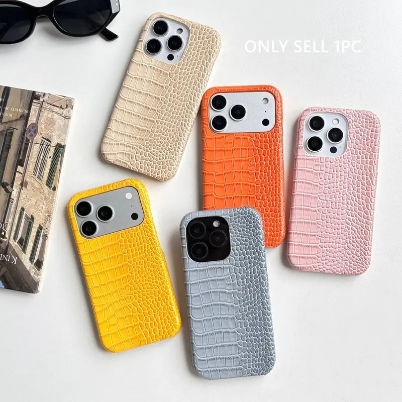 Fashion Light-Color Imitation Leather Crocodile Skin Half-Wrapped Protective Case Cover Case For iPhone 18 17 16 15 14 Pro Max Casing