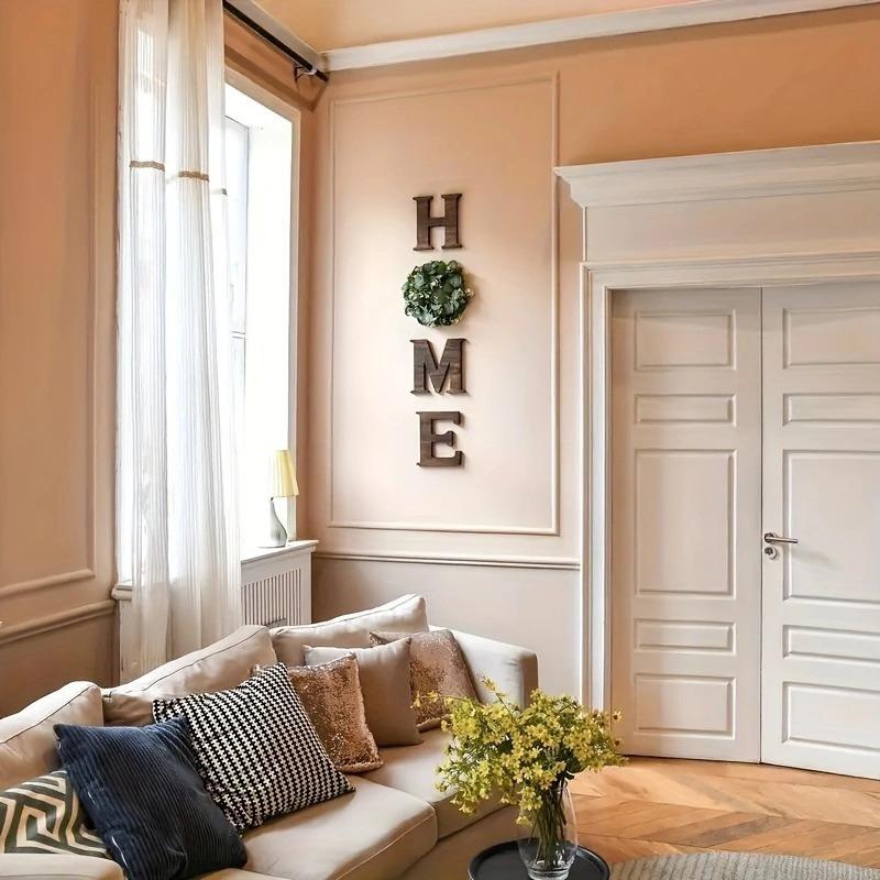 Wooden "HOME" Wall Decor with Artificial Wreath |   Modern Farmhouse Front Door Sign |   Aesthetic Entryway Welcome Hanger |   2026 Home Refresh Essential