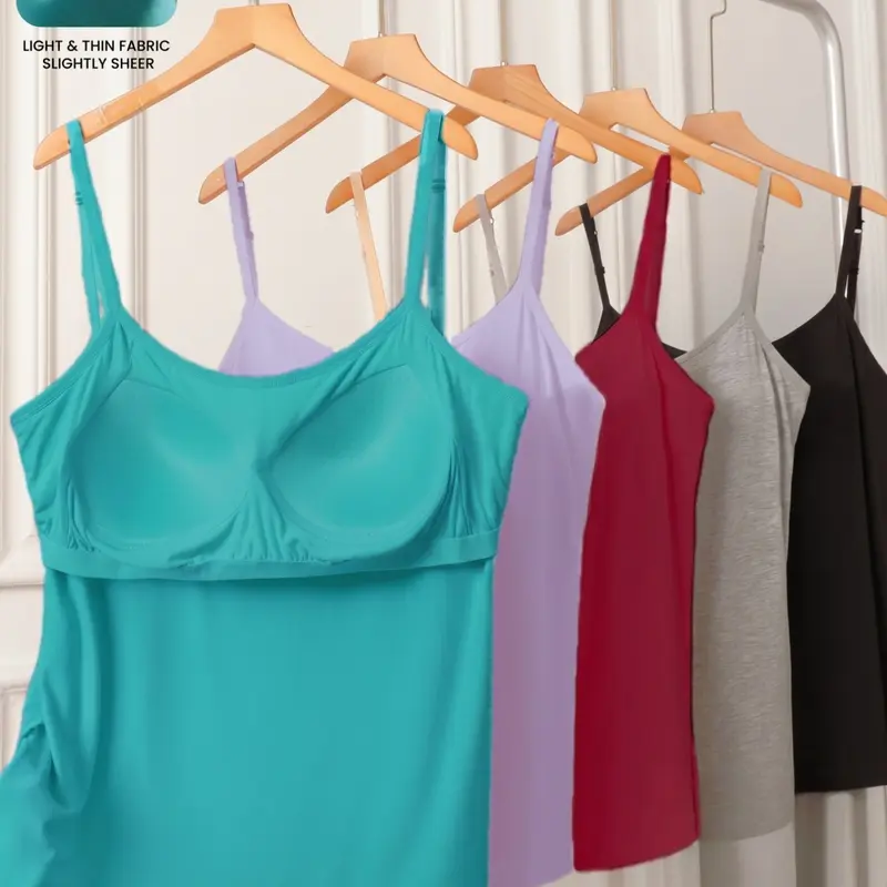 Plus Size Women's Adjustable Cami Top with Built In Bra Pad, Soft Comfortable Summer Vest, Baisc Tanks Top, Slim Fit Casual Wear for Any Occasion,All Seasons, Casual Sleeveless Cami