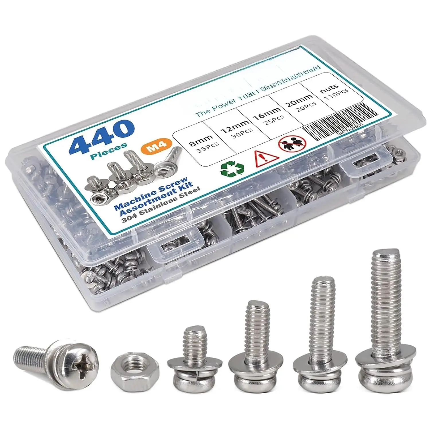 180 count Bolt Combination Kit #10, 3/8", 3/4", 1"