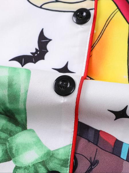 2 pieces of women's Halloween blue hair girl bow, black cat, mouse, bat, spider print, long sleeved pants, pajamas set, top pocket suitable for all seasons, comfortable, energetic, elegant and casual home wear