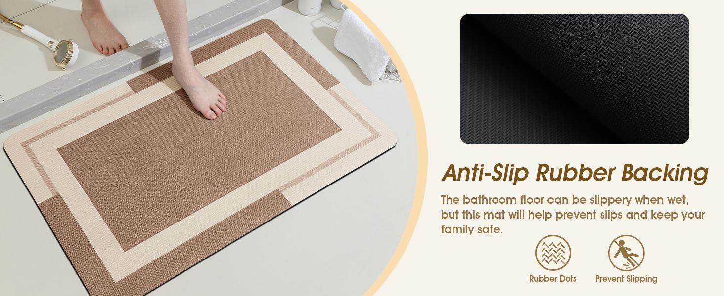 Non Slip Bath Mat, Thin Rugs Fit Door, Quick Dry Bath Mats, Machine Washable Bath Rugs for, &,, Light Brown/Bordered/59 x20