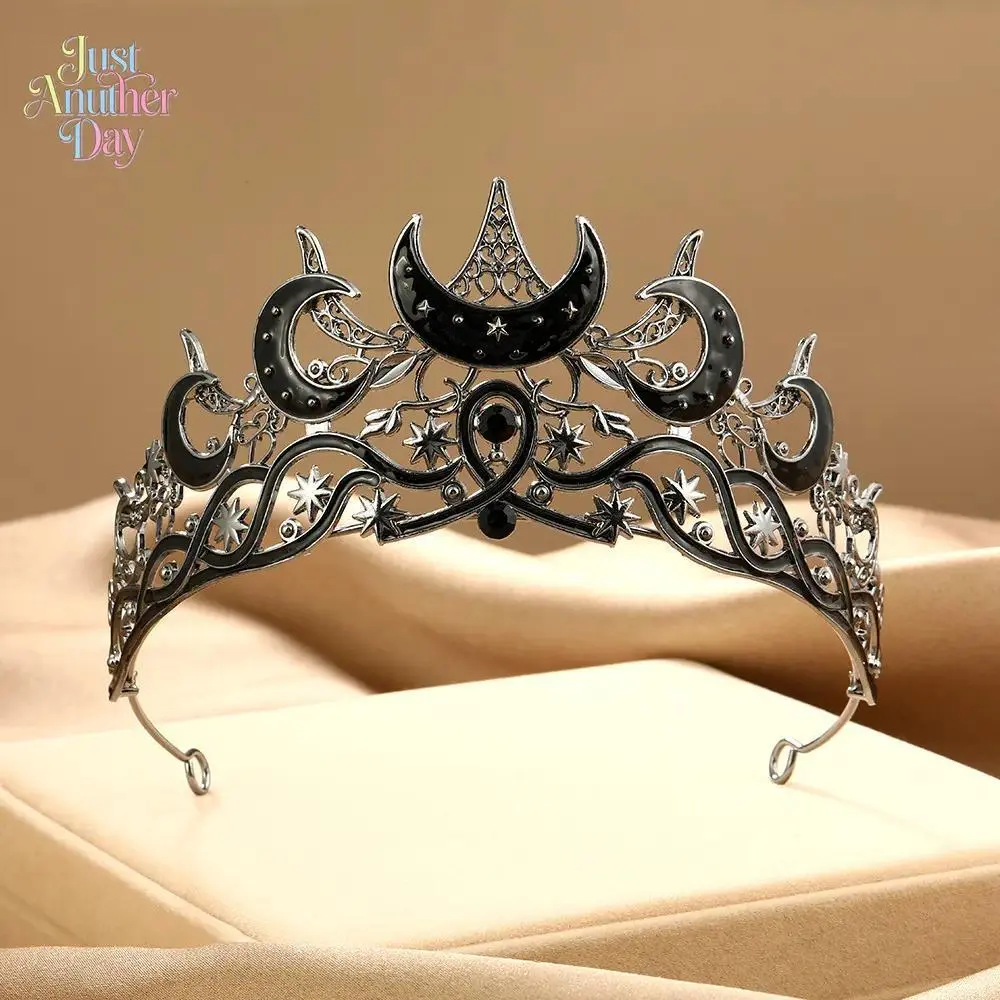 Rhinestone Cap Headpiece, Gothic Celestial Moon and Star Crystal Crown, Unisex Halloween Costume Styling Accessory