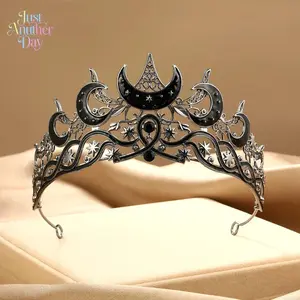 Gothic Moon-Star Rhinestone Crown, Unisex Halloween Costume Headpiece