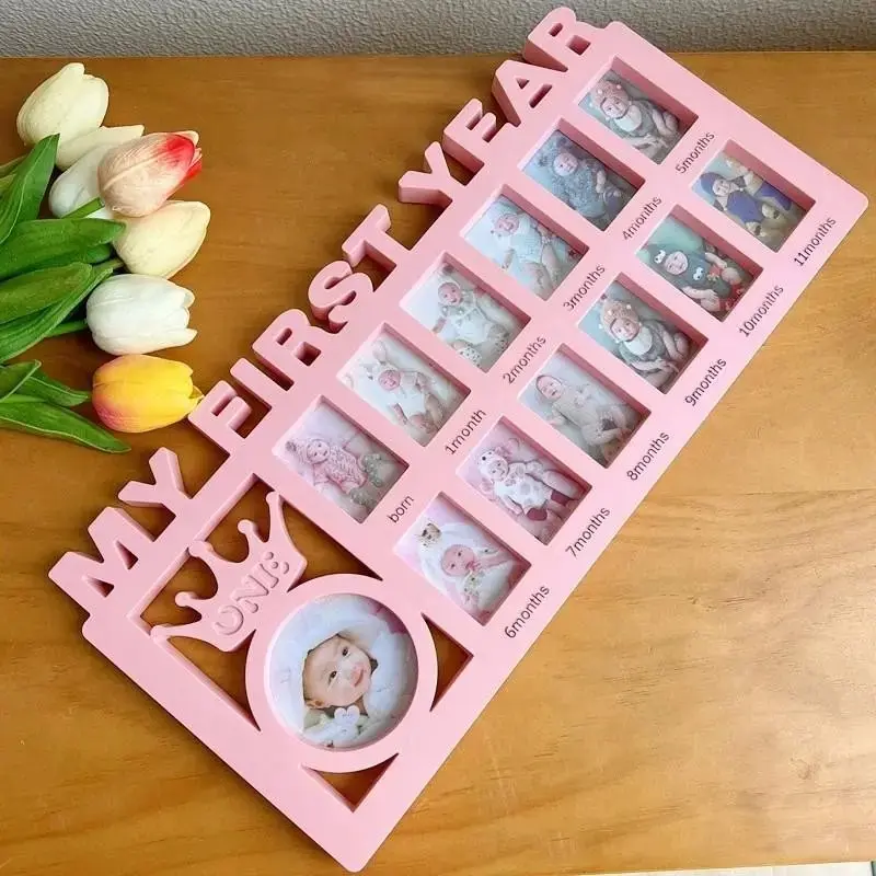 Baby Photo Frame, First Year Milestone Keepsake, Growth Memory Gift for Children, 0-12 Months Baby Commemorative Frame, Perfect for Newborns, Baby Shower, Milestone Keeper