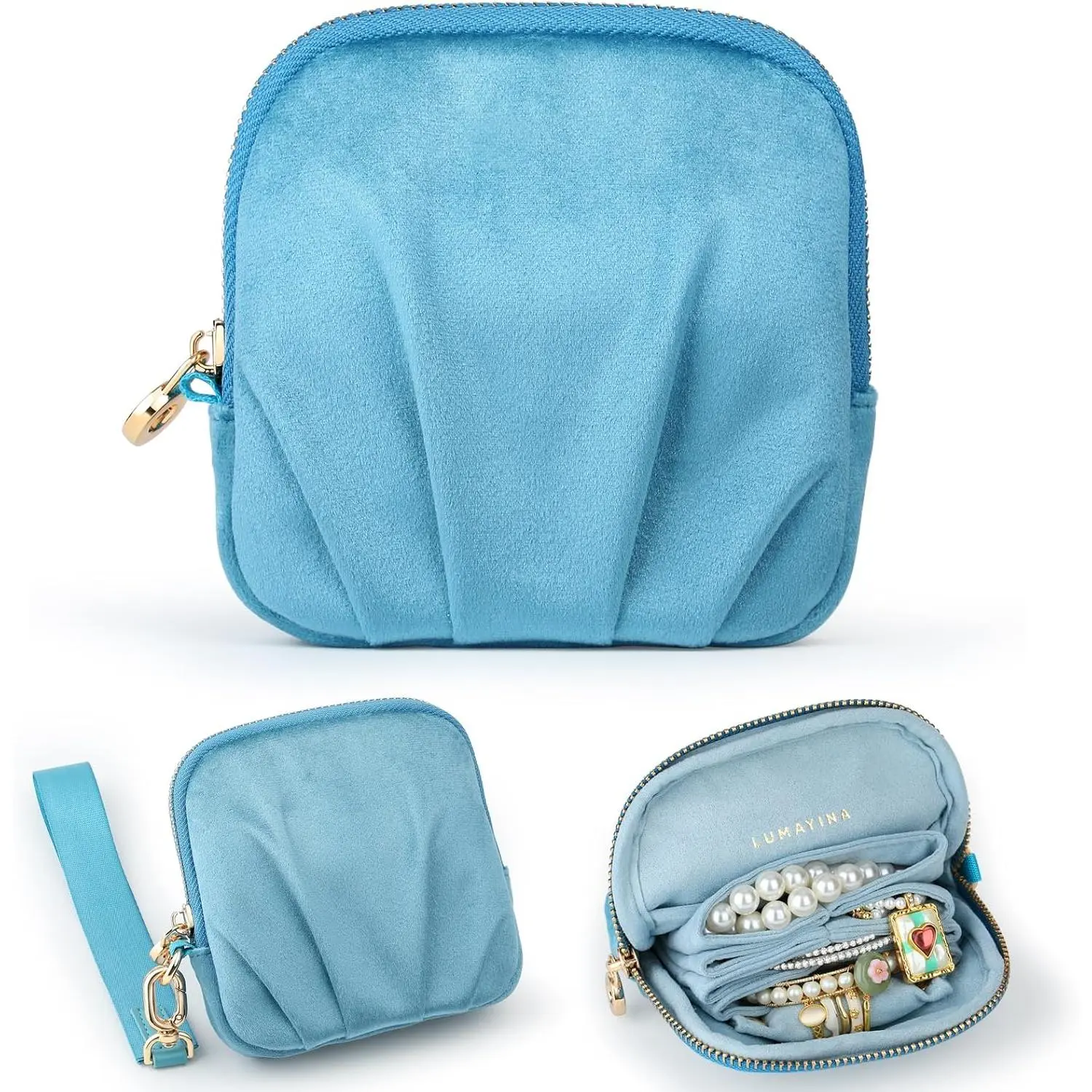 Travel  Pouch, 2-in-1 Case with Detachable Insert | Portable  Organizer Bag with Zipper, 4-Compartment Insert & Wrist Strap for Bracelets, Rings, Earrings & Accessories