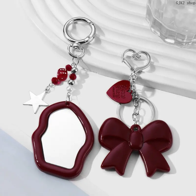 Cute Bow Charms Keychain - Mini Makeup Irregular Mirror Keyring, Sweet Heart Charm Bag Pendant, Daily Wear All Seasons Fashion Accessory for Girls’ Backpack, Car Keys & Gifts, Coquette Look