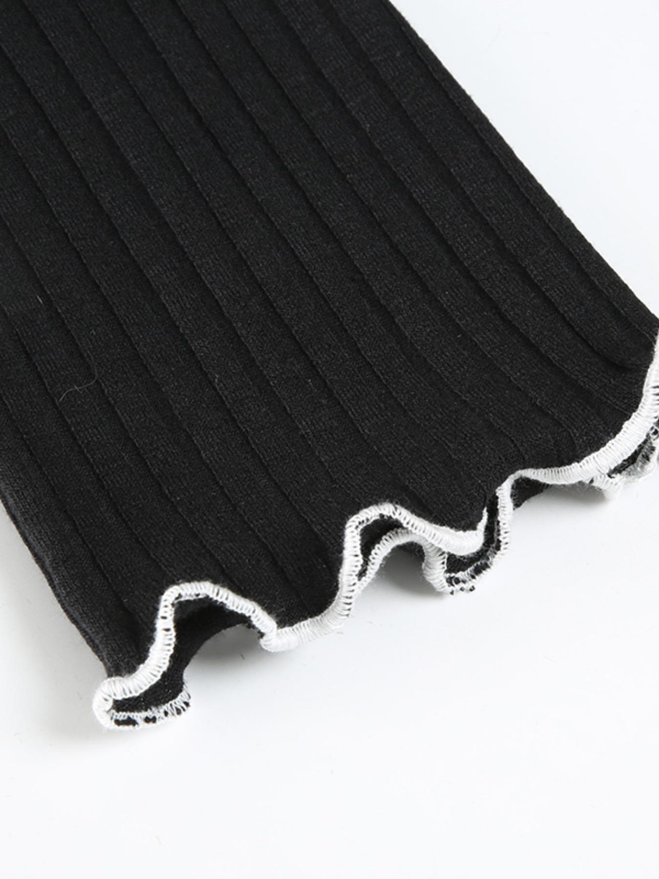 Women's Colorblock Ribbed Scoop Neck Dress, Casual Classy Elegant Minimalist Long Sleeve Short Dress for Summer, Fashion Lady Dress for Daily Wear, Bodycon Dresses, Womenswear, Date Night Dresses, Formal Elegant Dress, Bodycon Smooth Dress