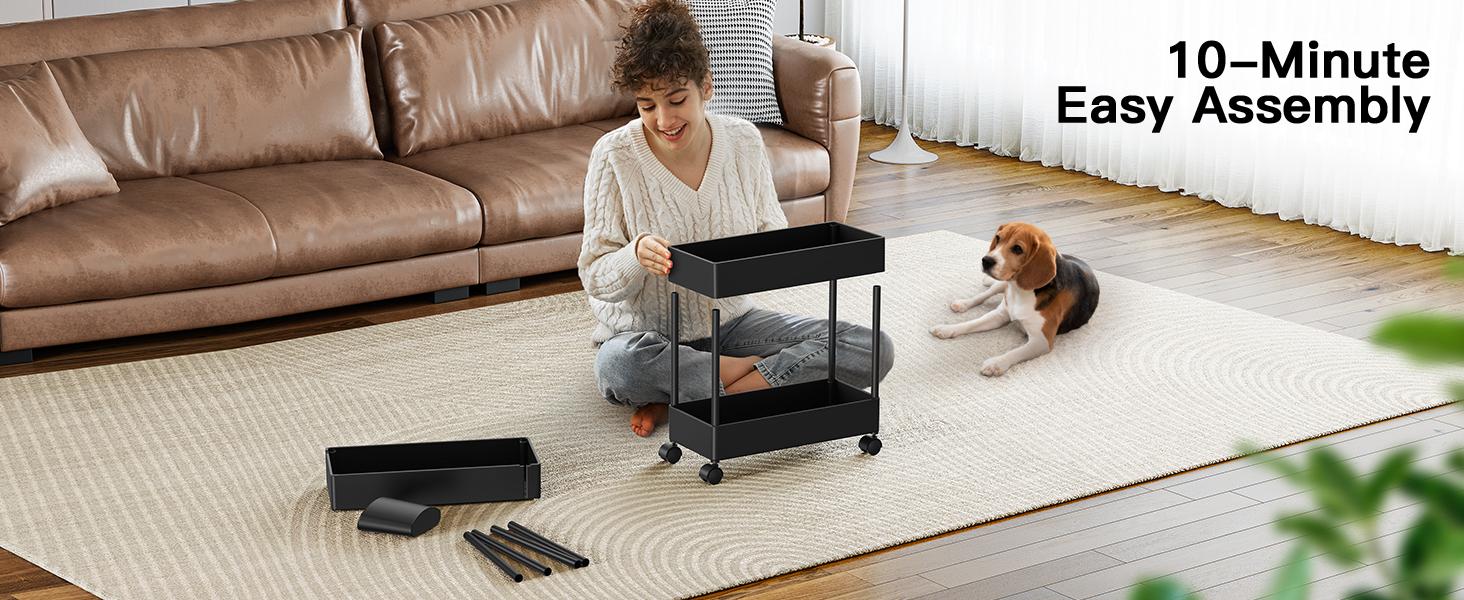 Slim Storage Cart with Wheels - 3 Tier Bathroom Organizers and Storage Cart - Rolling Carts for Bathroom, Kitchen, Narrow Space, Laundry Room,Black