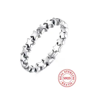 S925 Sterling Silver Star Stackable Ring for Women Dainty Full Star Eternity Band Tiny Star Stacking Ring Minimalist Fashion Jewelry Gift for Birthday Party Daily Wear Teen Girls