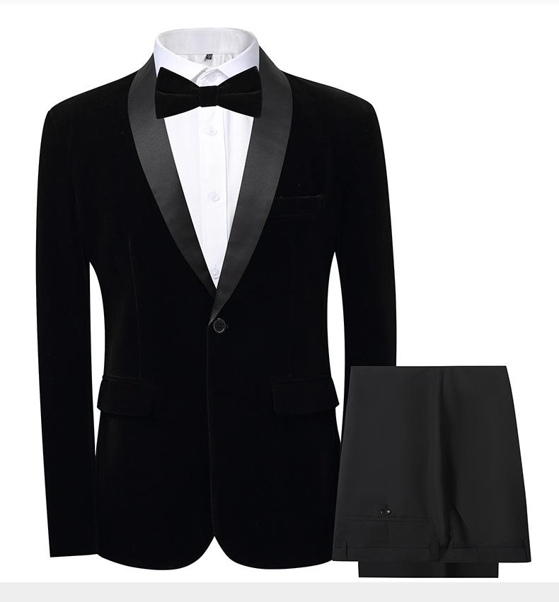 Men's 3-Piece Slim Fit Shawl Lapel Suit  Color Block Korean Style Groom Wedding Tuxedo With Side Vents