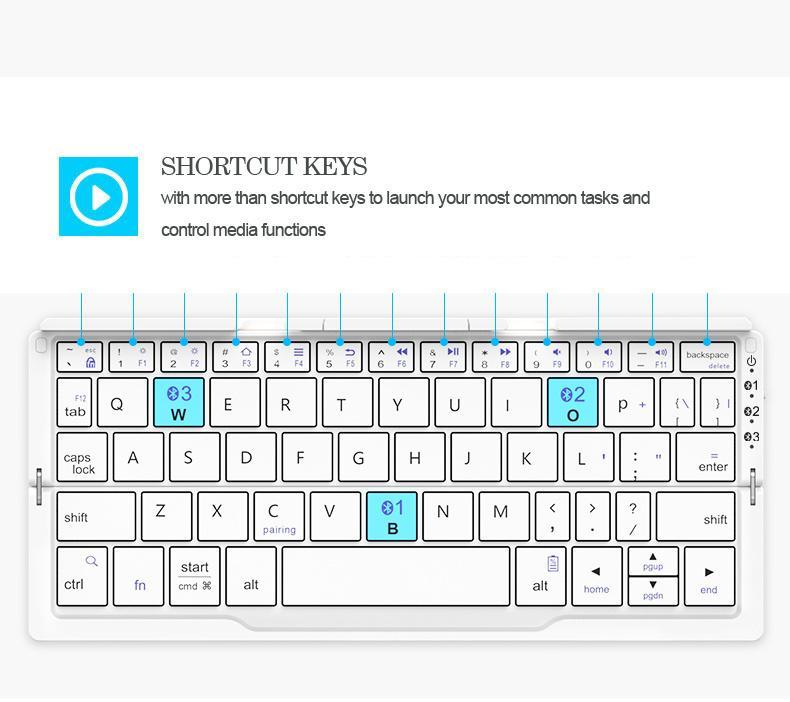 Foldable Rechargeable Bluetooth Keyboard, Mini Wireless Aluminum Keyboard with Stand for Smartphones & Tablets