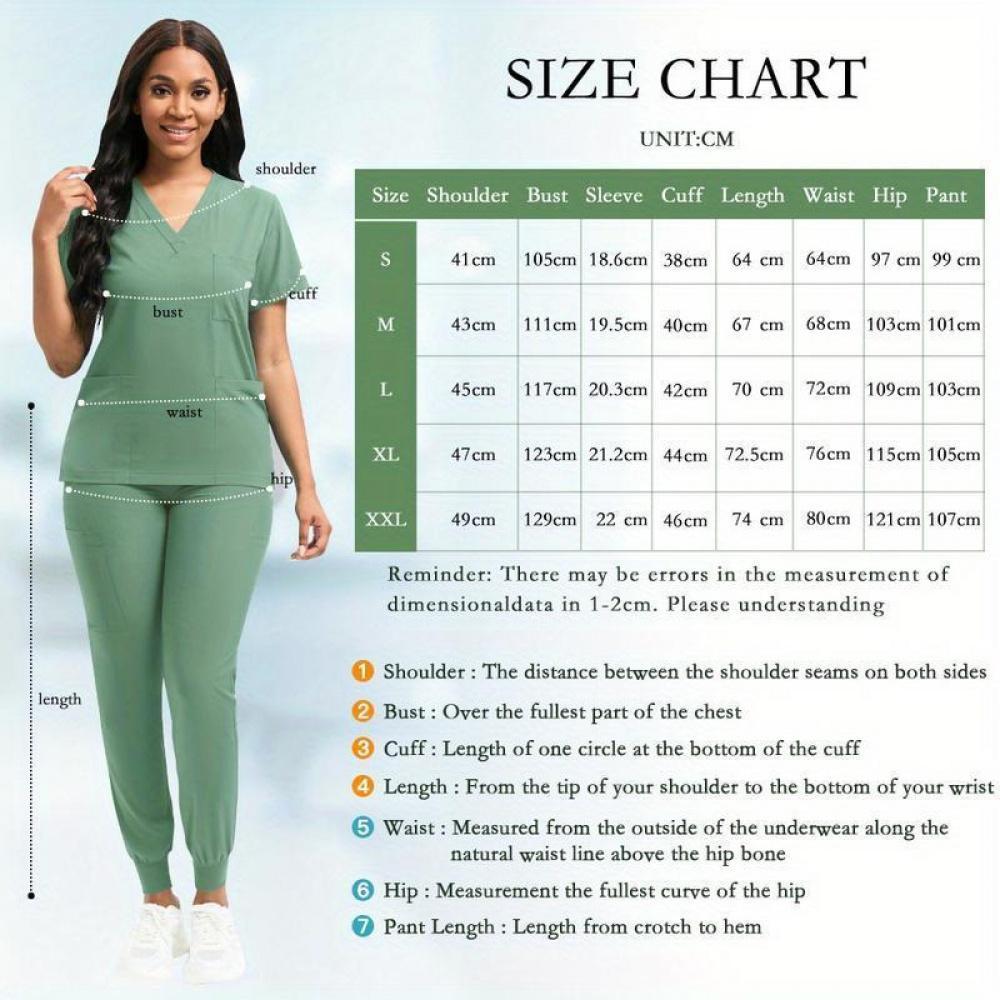Set Women'S Polyester Scrubs, Fitted Nurse Uniform With Patch Pocket, Woven Work Clothes For Beauty SPA, Veterinary Dentistry - High-Quality Professional Apparel, Nurse Accessories For Work(Gift)
