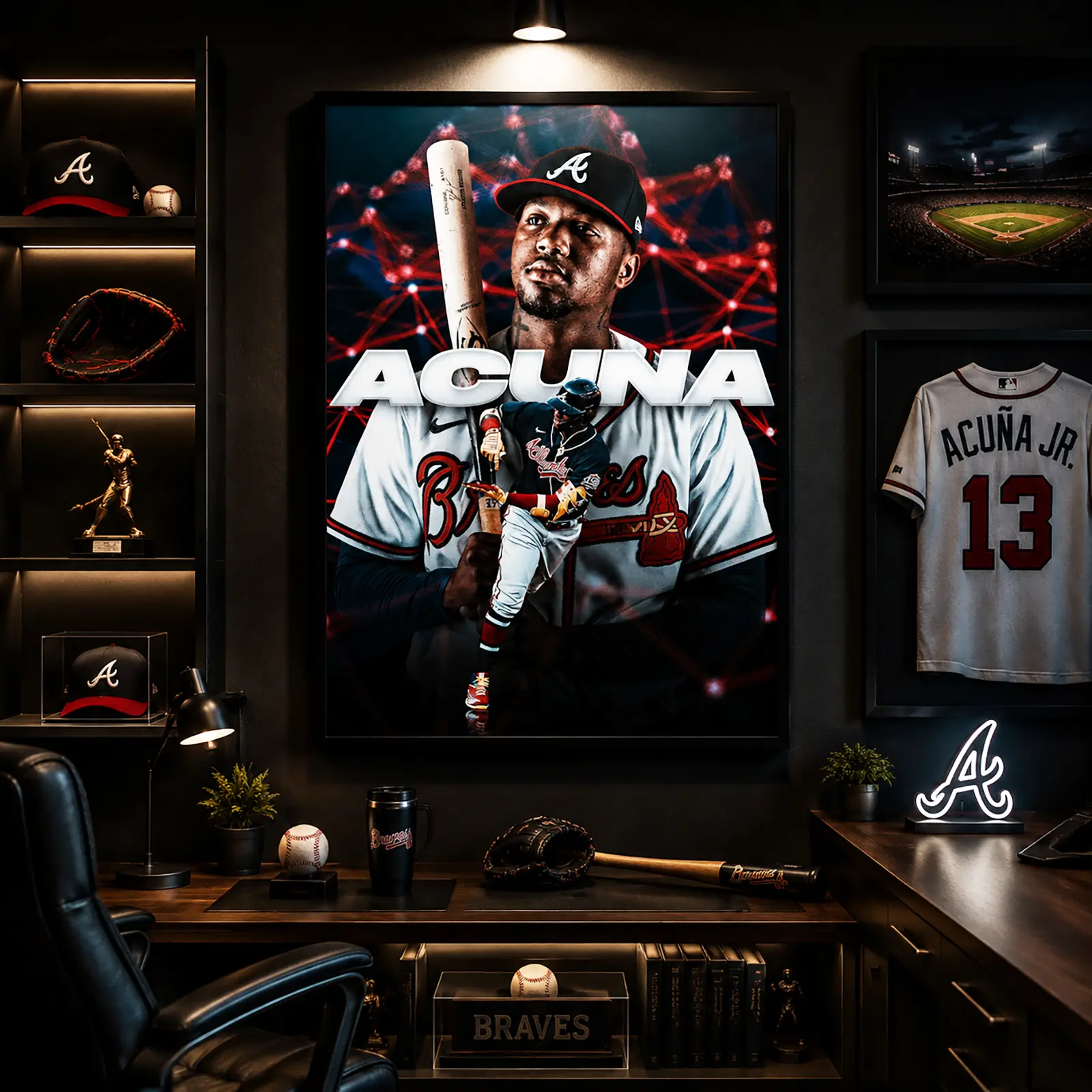 Ronald Acuña Jr. Framed Canvas Wall Art Poster - Atlanta Braves MLB 13 Superstar Decor, 12x18 inch/20x30 inch Fade-Resistant Hangable Sports Room Decor, Gift for Baseball Fans
