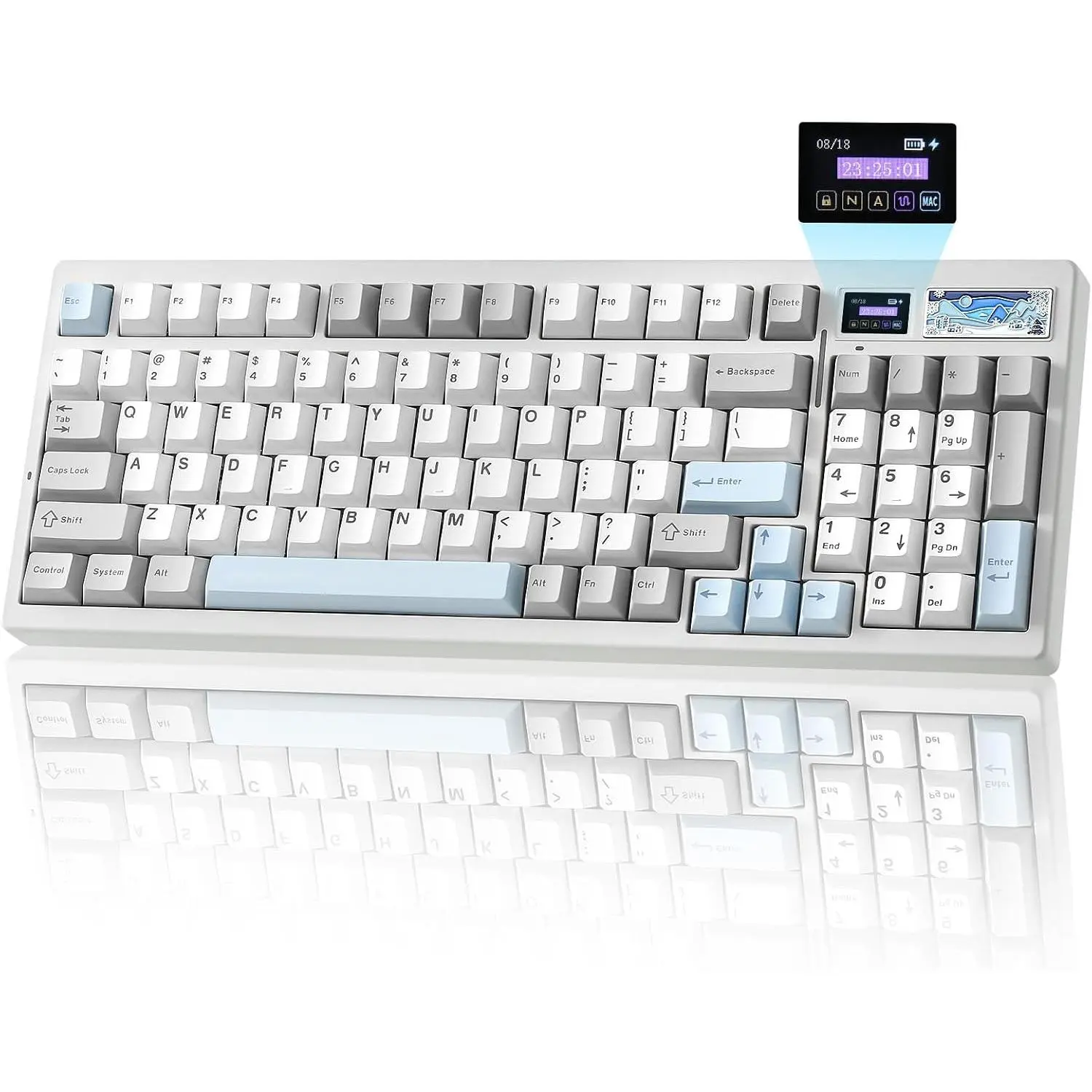 IF99 96%  Mechanical Keyboard (White, Gateron Zero ) | QMK/VIA Keyboard with LCD Display,Custom  Badge,8000mAh ,Hot Swap Gasket,RGB,for Gaming//Win